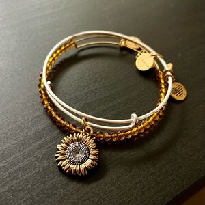 Alex and Ani Sunflower Charm Bracelet and Yellow Bangle Set